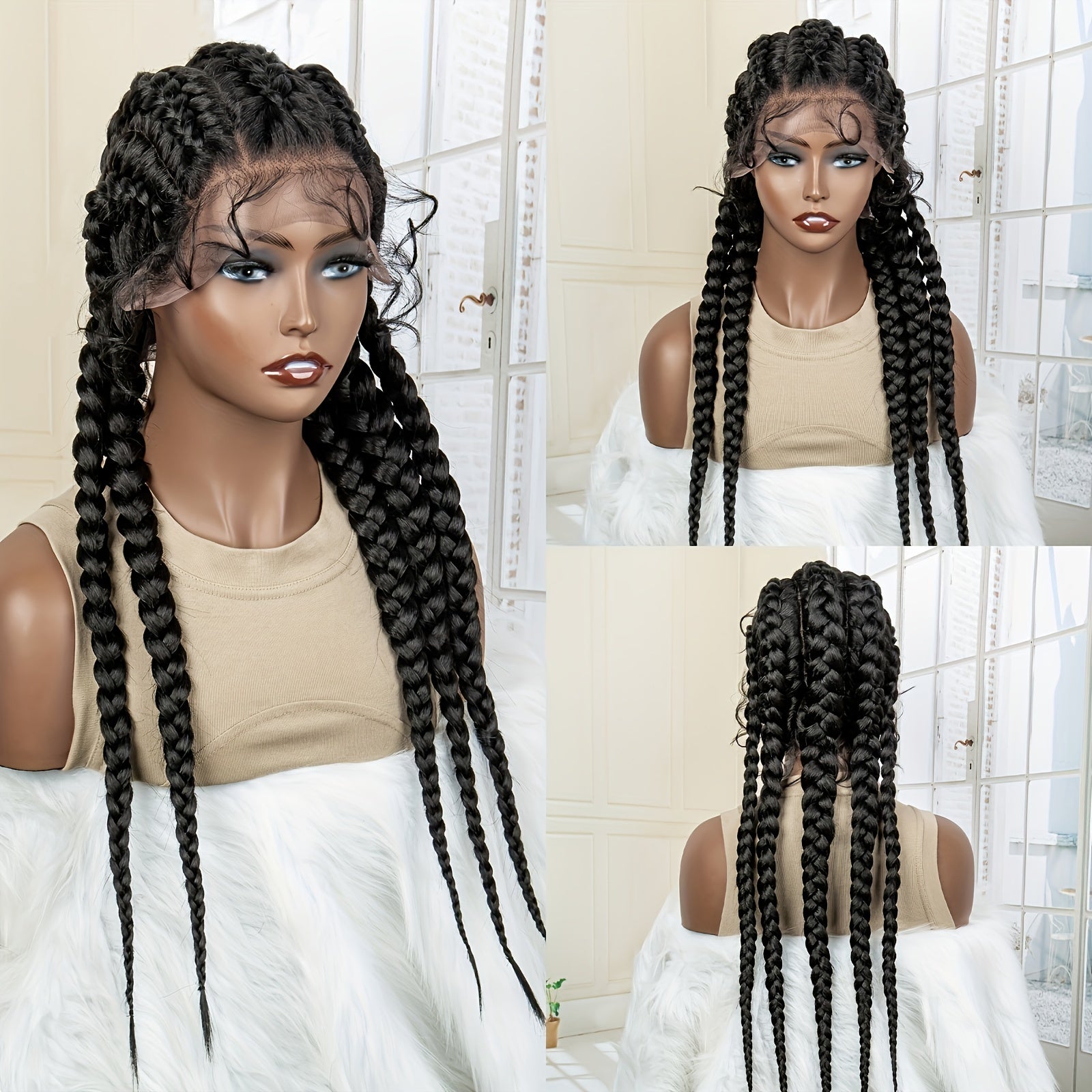 60 96 Cm Lace Frontal Braids Wigs - Box Braided Twist Synthetic Braids Wigs
