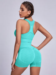 Yoga Workout Set Crop Top & Stretch Shorts Activewear