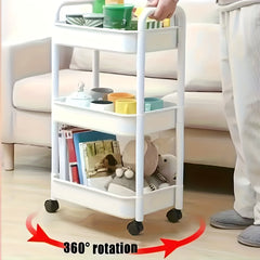 3-Layer Movable Storage Cart with Handle and Lockable Casters