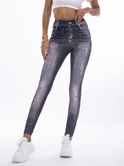 Denim Print Skinny Stretchy Leggings High Waist Lifting Yoga Leggings
