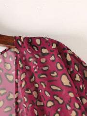 Leopard Print Beachwear Cardigan V Neck Cover Up Shirt