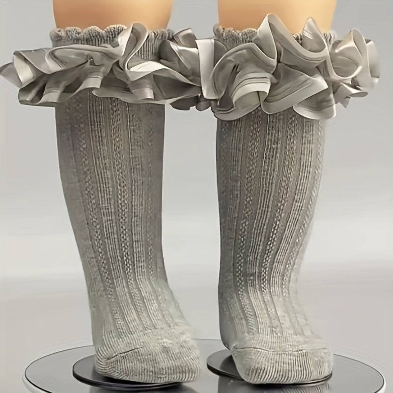 Girls Kids Lace Ruffled Crew Socks Sweet Breathable Comfy Skin-friendly