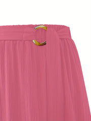 Women's Plus Solid Metal Decor Elastic Belted A line Skirt