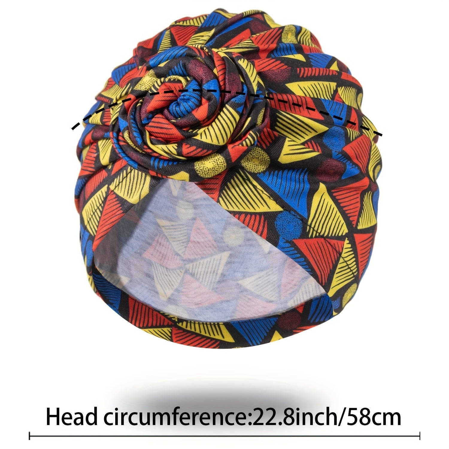 Geometric Print Pleated Turban Pre Tied Front Knot Elastic Beanie Head Wrap
