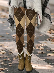 Casual Leggings Women's Plus Rhombus Print Medium Stretch Skinny Leggi
