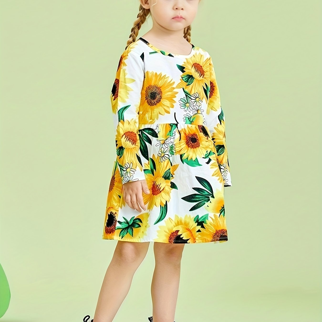 Girl's Sunflower Lemon Princess Dress Long Sleeve Baby Print Dress
