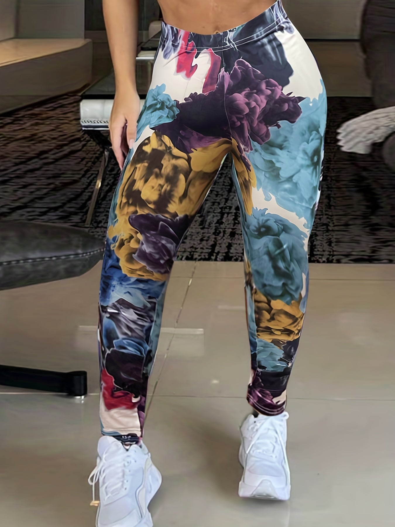 Casual Leggings Women's Plus Random Print High Rise Skinny Medium