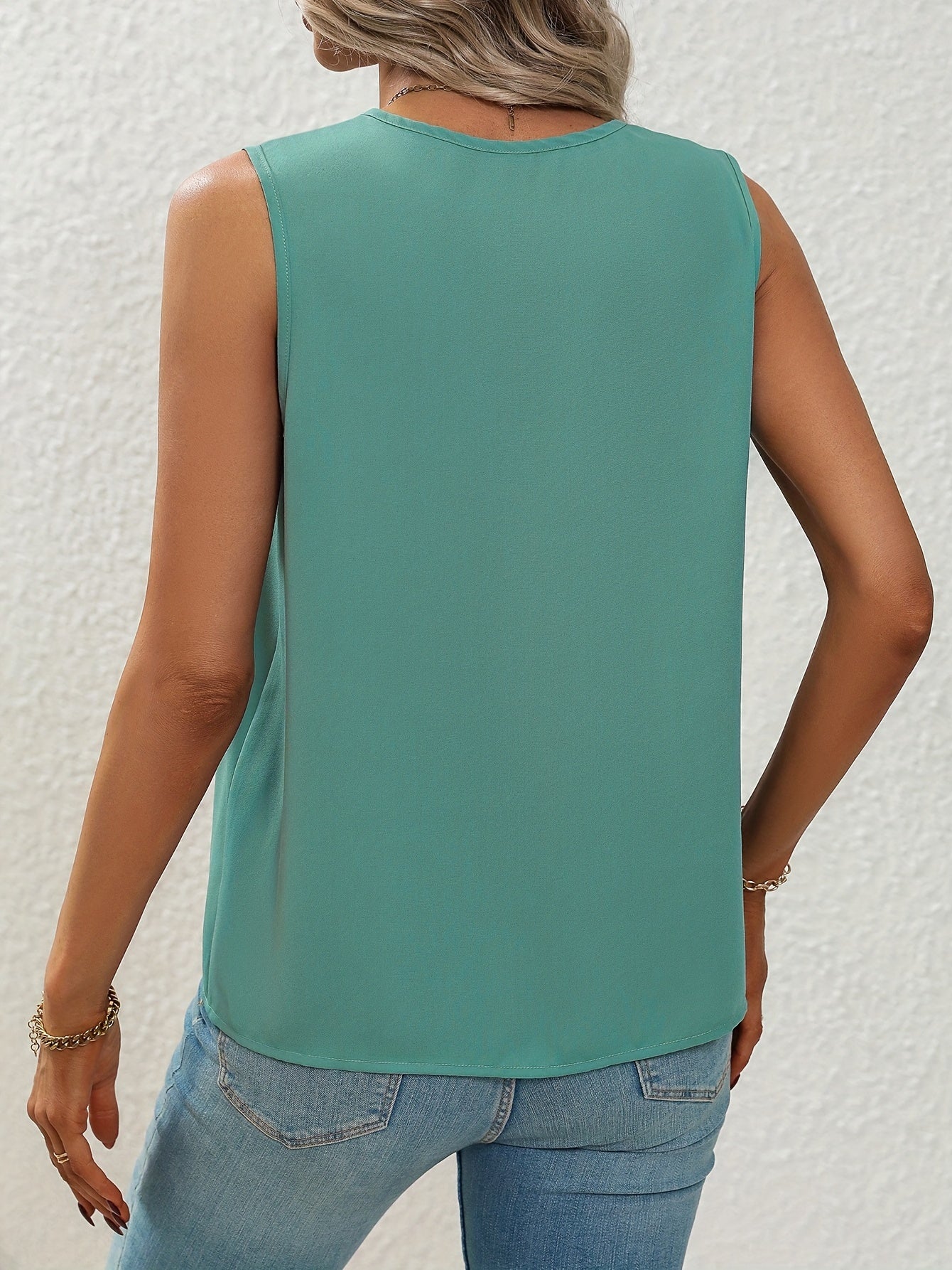 Ruched Tank Top V Neck Sleeveless Casual Versatile Tank Top