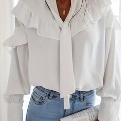 Casual Blouse Women's Plus Ruffle Trim Long Sleeve Loose Fit Shirt
