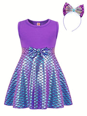 Girls Princess Dress & Accessories Fish Scale Print Cosplay Costume