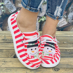Christmas Snowman Pattern Casual Sneakers Lace Up Walking Shoes