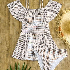 Cold Shoulder Ruffle Tankini Set with Panty Swimsuit
