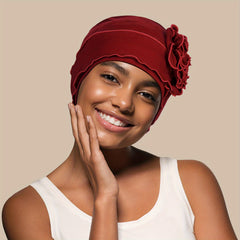 Ruffles Plate Flower Turban Cap Head Wrap Solid Elastic Beanies