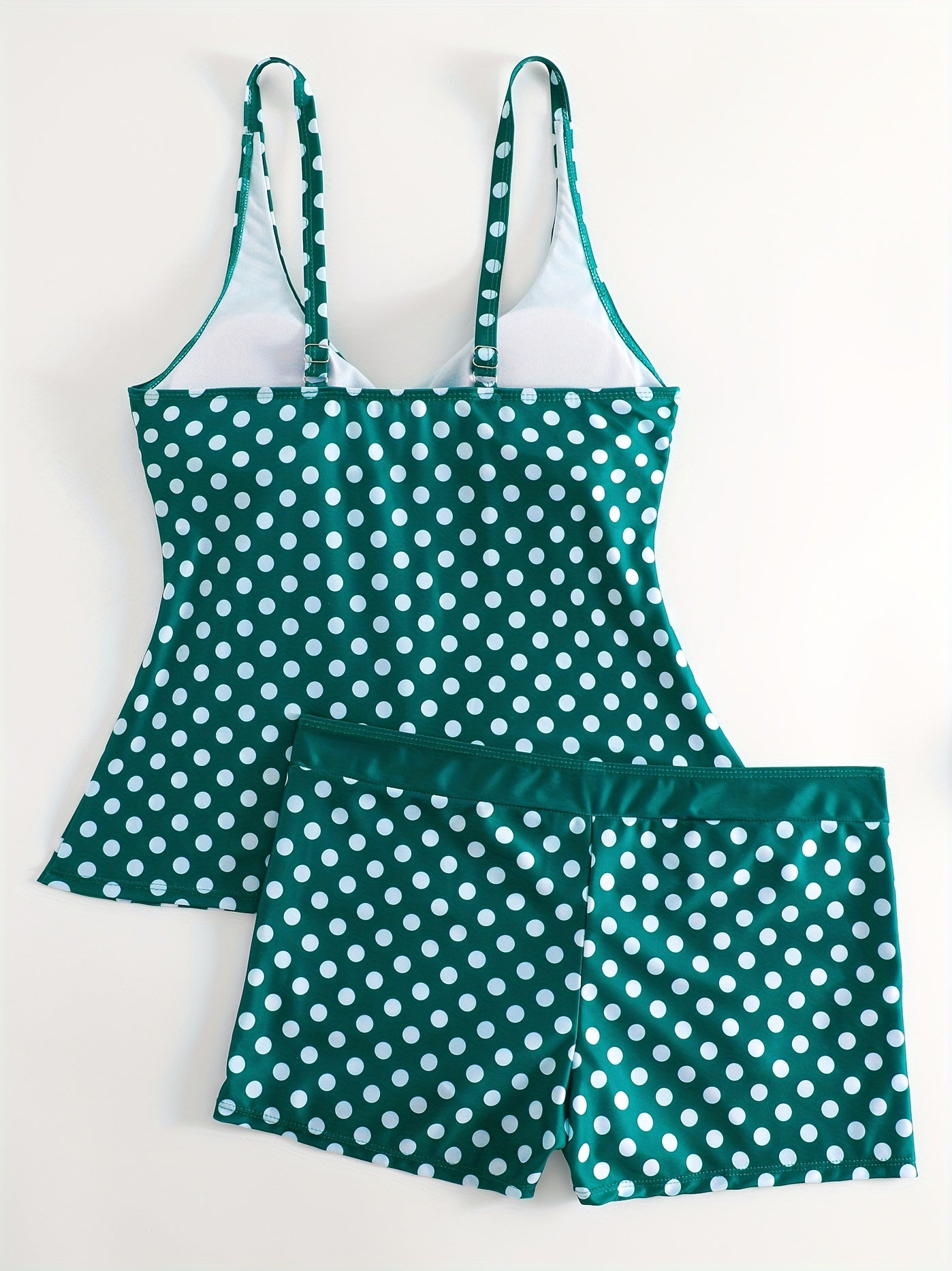 Polka Dot Two Piece Swimsuit V Neck Boxer Short Bottom Bathing Suit