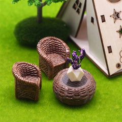 Mini Resin Dollhouse Furniture Set - Chair, Table, Vase Ornaments