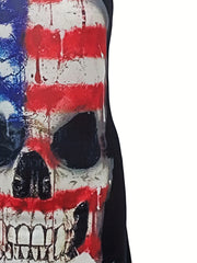 Halloween Casual Cami Dress Women's Plus Skull & Flag Print Ring Decor
