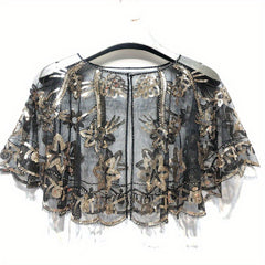 Vintage Sequin Embroidery Shawl Ruffles Cape