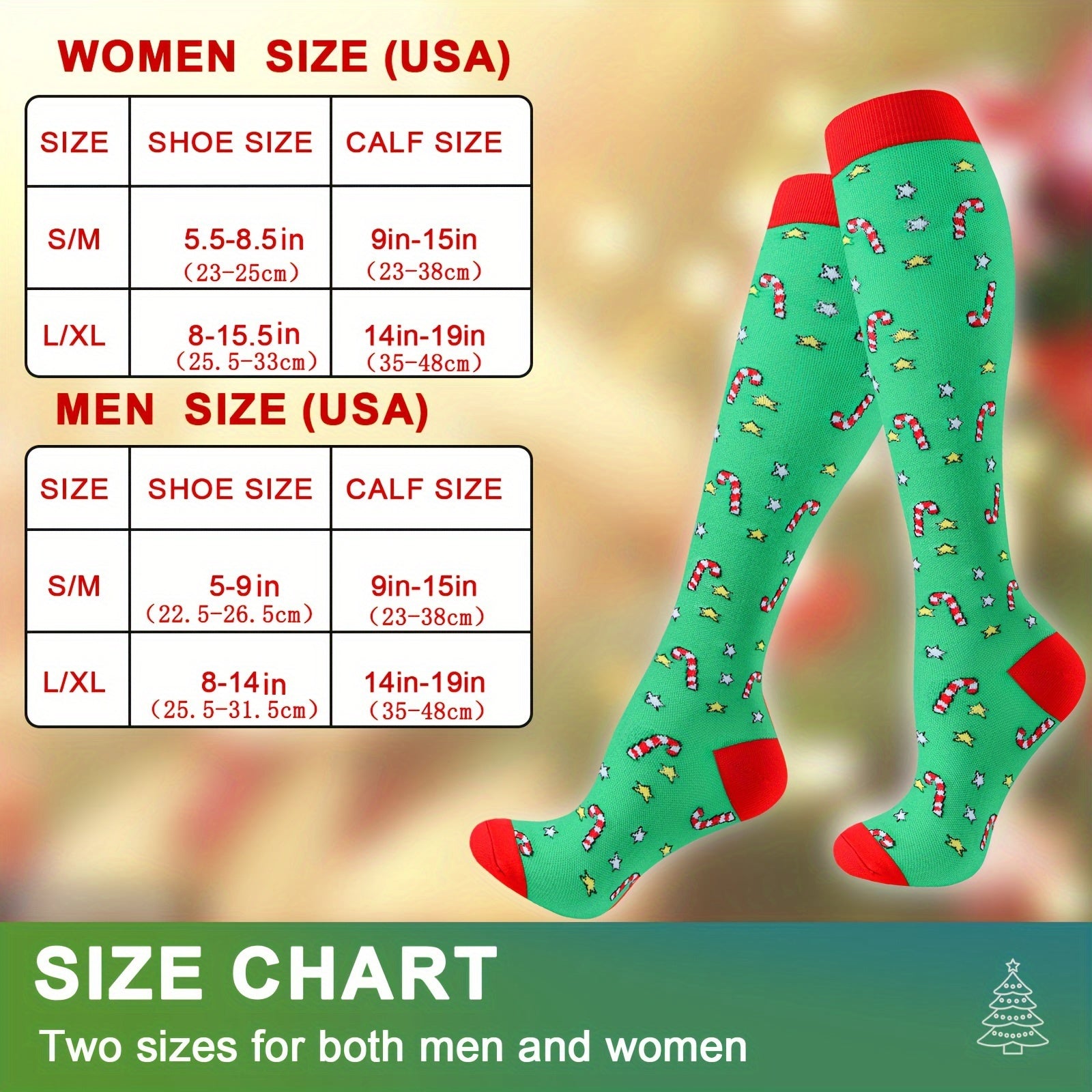 Compression Socks Women Men Circulation Support Christmas Knee High Stockings