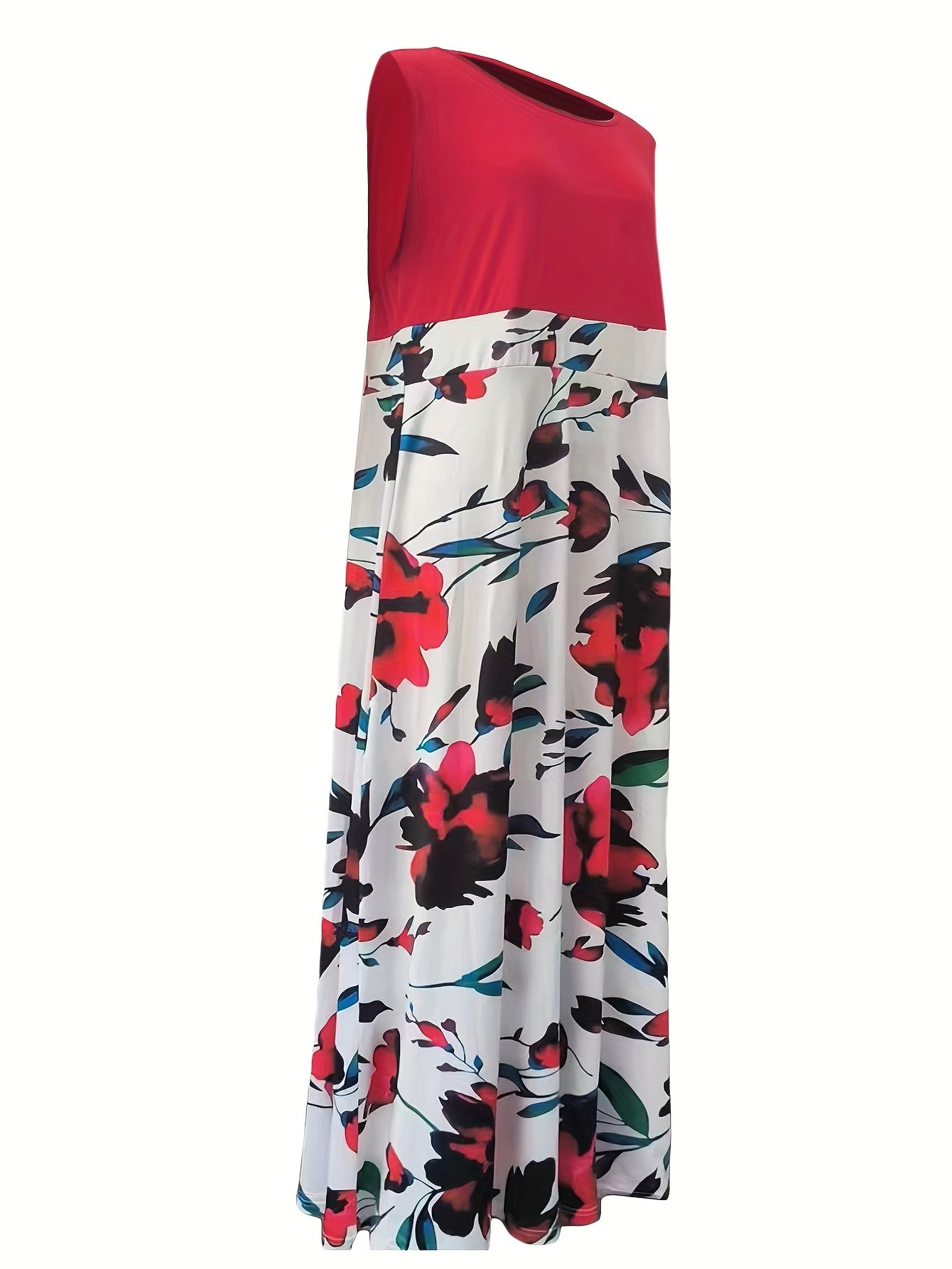 Colorblock Flower Print Sleeveless Maxi Dress