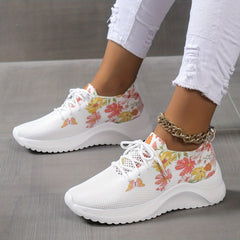 Flower & Butterfly Pattern Woven Shoes Lightweight Slip On
