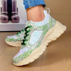 Leopard Print Patchwork Dad Shoes Lace-Up Chunky Sneakers