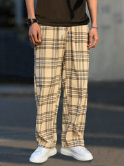 Plaid Pattern Joggers Men's Casual Loose Fit Pants