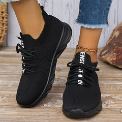 Wave Line Pattern Knit Athletic Running Shoes Mesh Lace up Sneakers