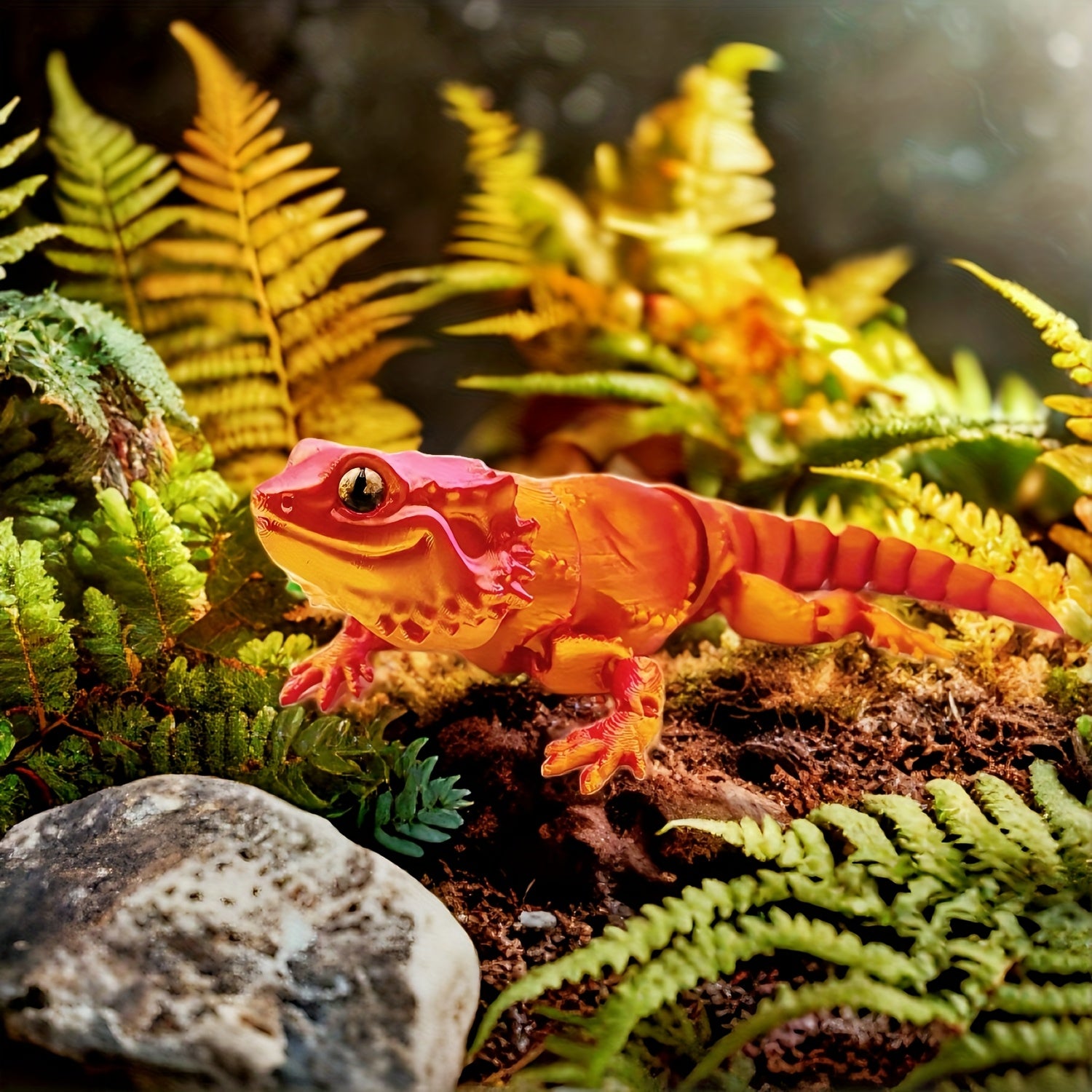 Flexible Bearded Lizard Decor, Expressive Eyes, Orange/Red/Green