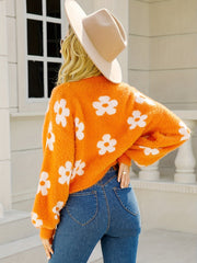 Floral Pattern Open Front Cardigan Long Sleeve Crop Sweater