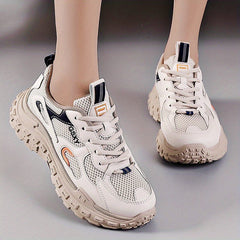 Women's Mesh Chunky Sneakers Breathable Lace Up Low Top Sports Shoes