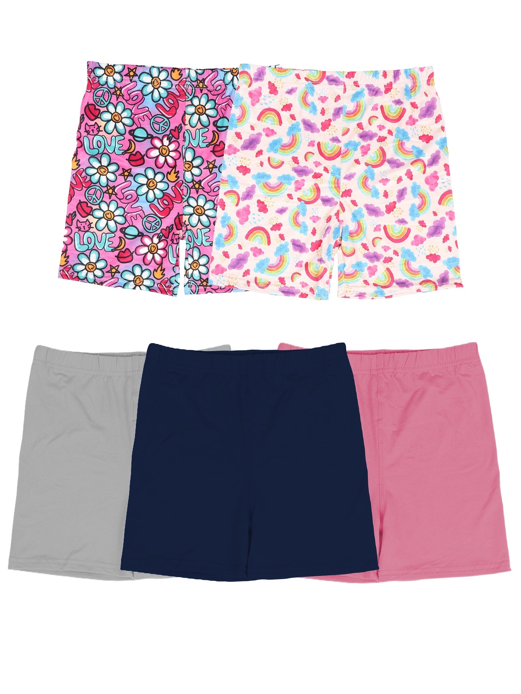 5 Pack Girls Dance Shorts Bike Shorts Rainbow Stripes Fruits Patterns Colors