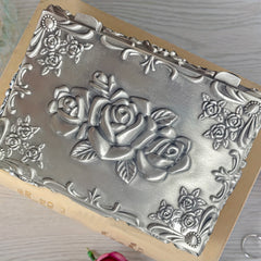 Vintage Embossed Rose Jewelry Box Antique Rectangle Rose Flower Engraving Box