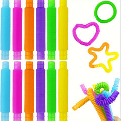 12pcs Colorful Elastic Pop Tubes Sensory Stretch & Squawk Toys for Relax