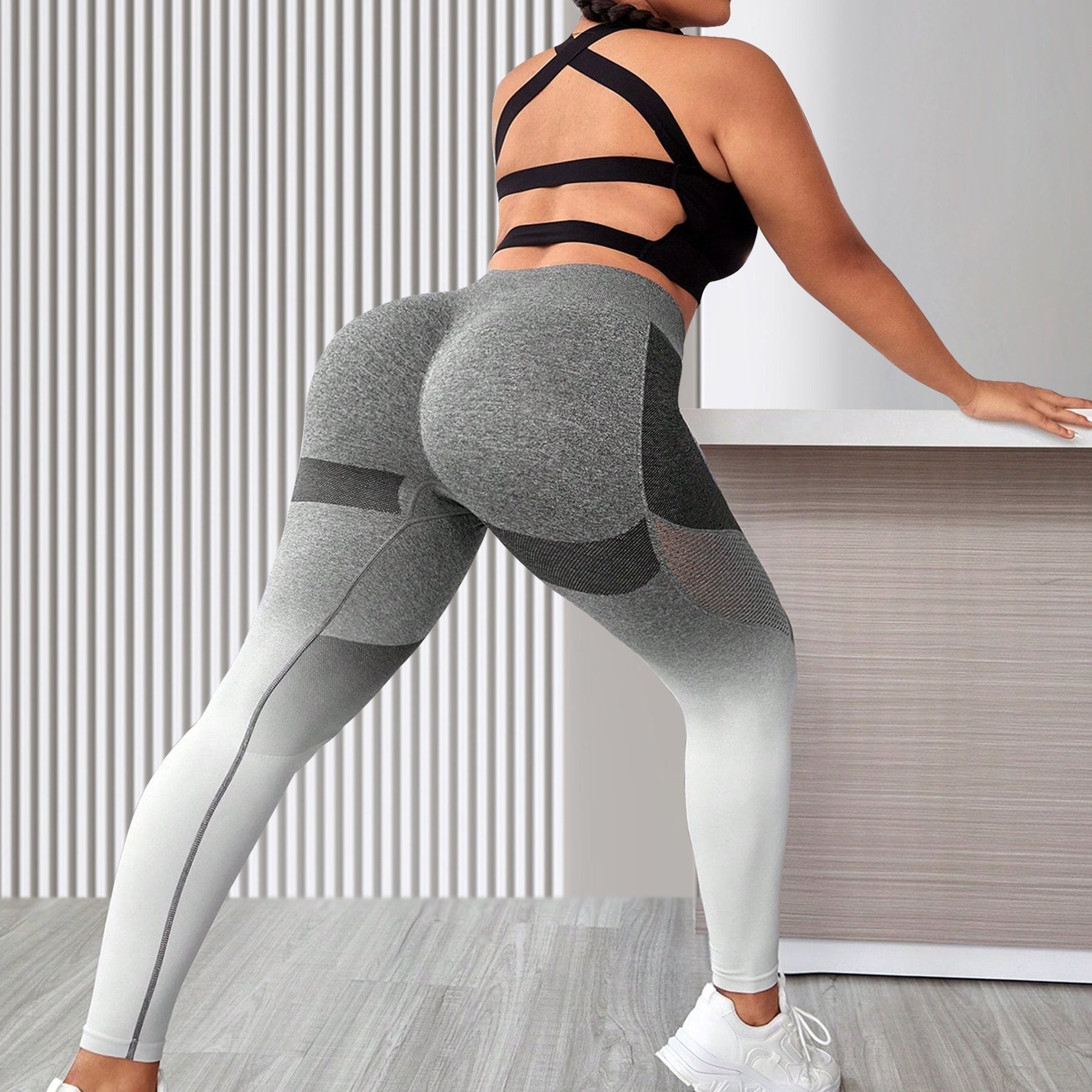 Ombre Print Mesh Waistband Yoga Pants