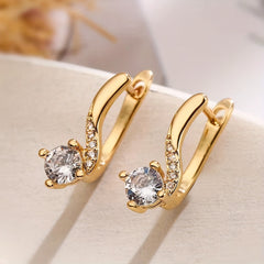 Girl s And Curved Copper Micro Inlaid Rhinestone Earrings