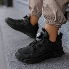 Boy's Solid Sneakers with Rotating Buckle Soft Sole Shoes