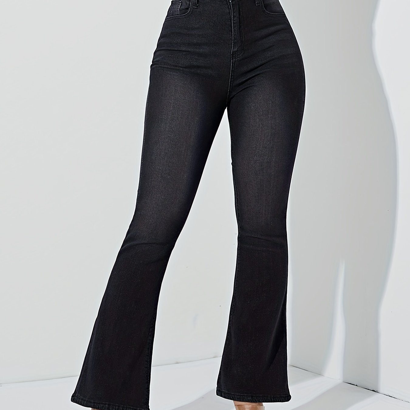 High Waist Flare Leg Jeans Solid Stretchy Bell Bottoms Y2K Denim Pants
