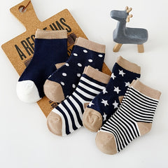 5 Pairs Baby Polka Dot Cotton Crew Socks for Girls and Boys