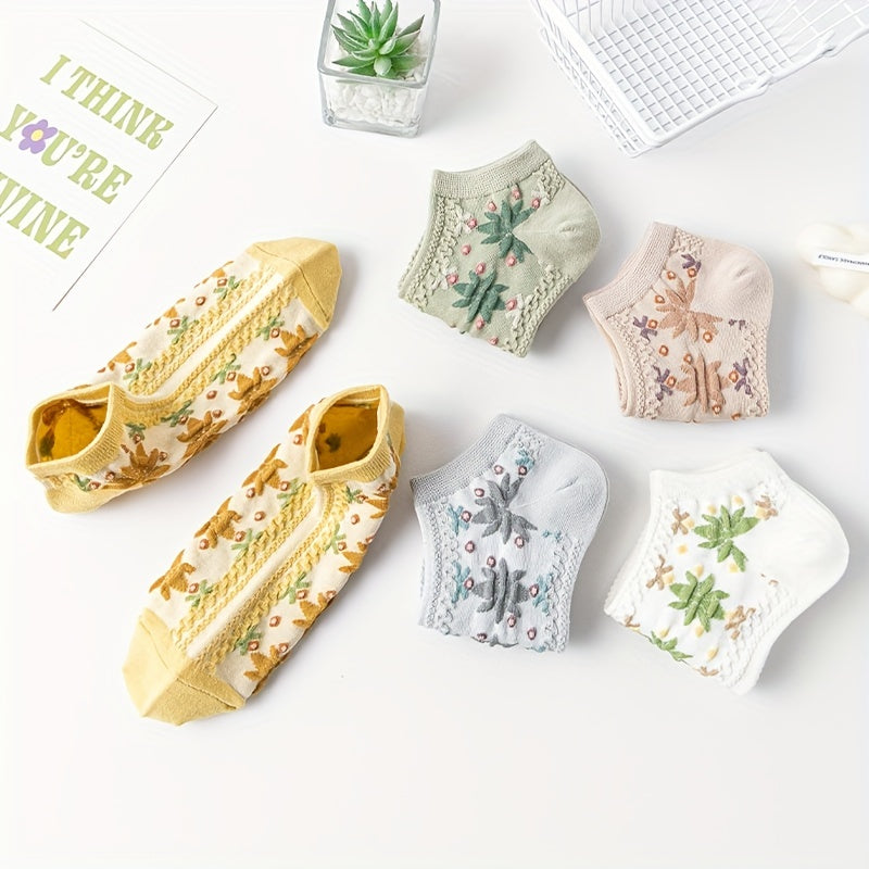 5 Pairs Maple Leaf Print Ankle Socks for Women