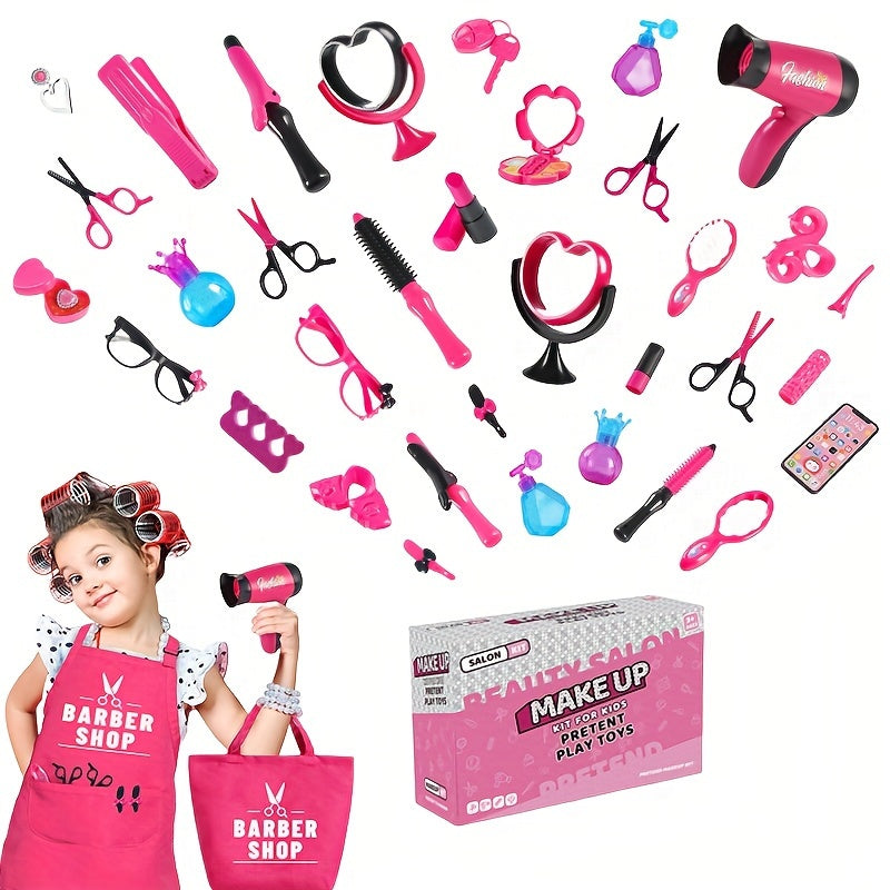 Girls' Beauty Salon Pretend Play Set with Hair Dryer Scissors