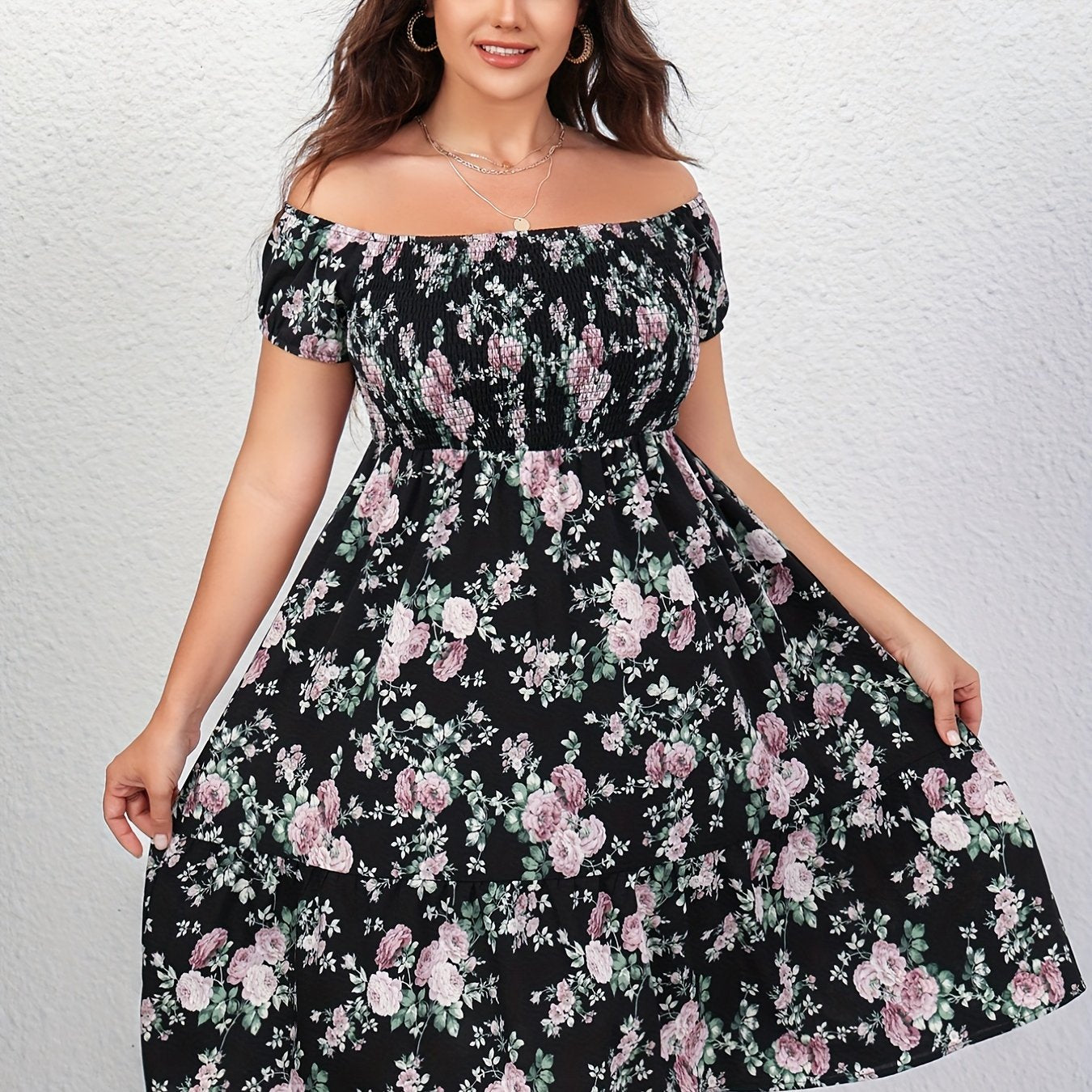 Floral Print Off Shoulder Dress Plus Size