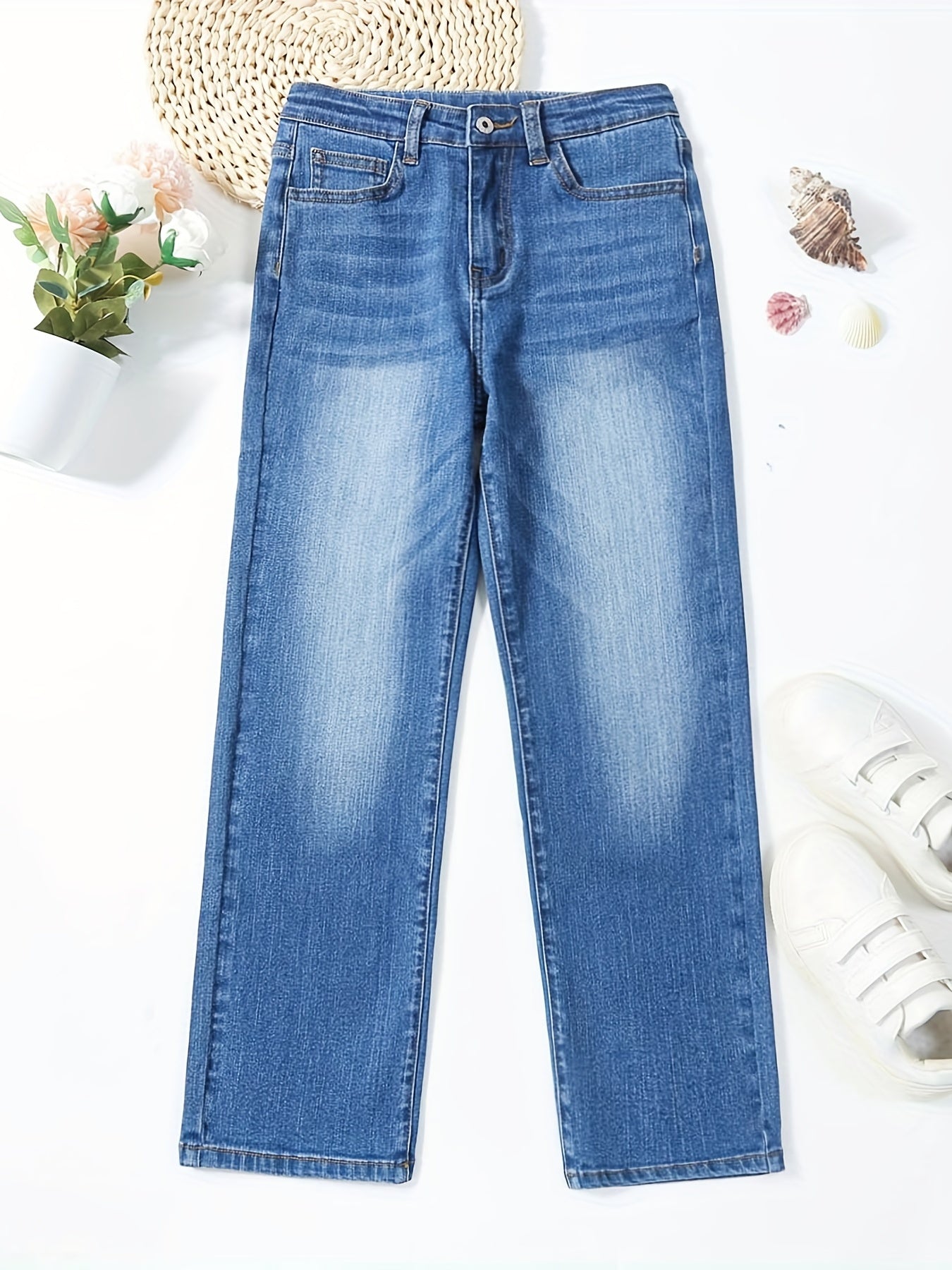 Kids Girls Stretch Denim Pants Zip Fly Casual Street Outfit