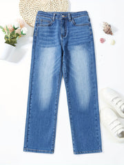 Kids Girls Stretch Denim Pants Zip Fly Casual Street Outfit