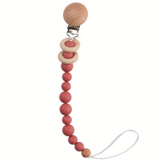 Beech Wood Clip Silicone Bead Pacifier Chain and Teether Chain Set