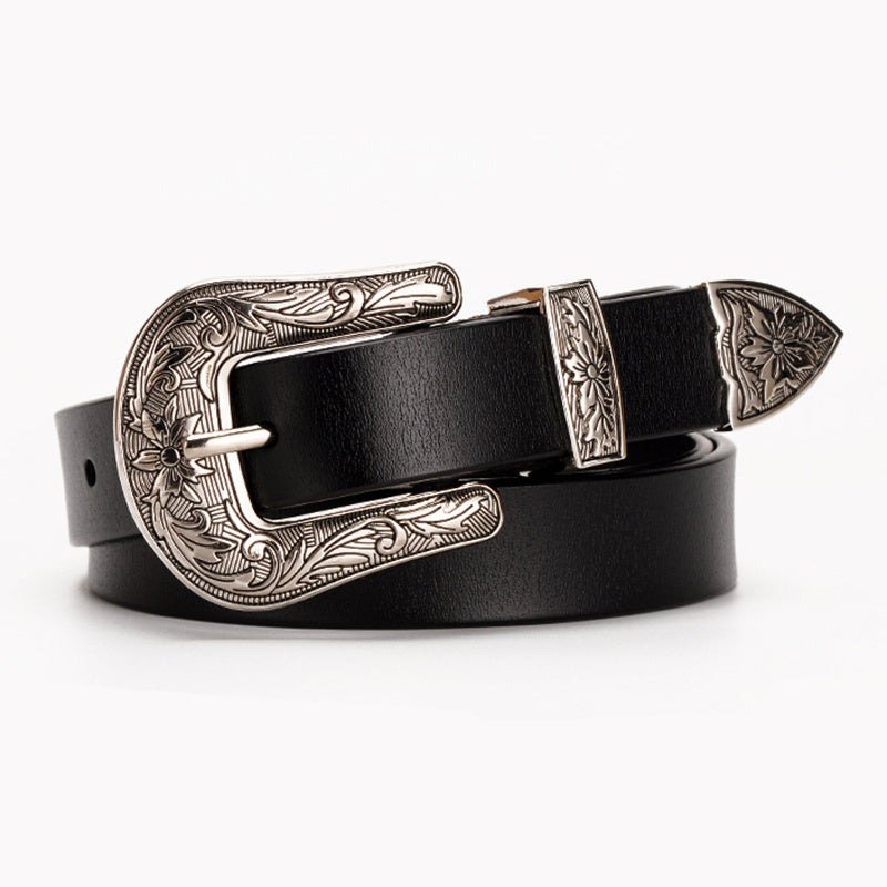 Women's Leather Belt Cowboy Cowgirl Decor Belt For Suit Jeans