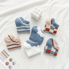 Plaid & Stripe Ankle Socks Soft & Lightweight All match Socks Women's Stockings