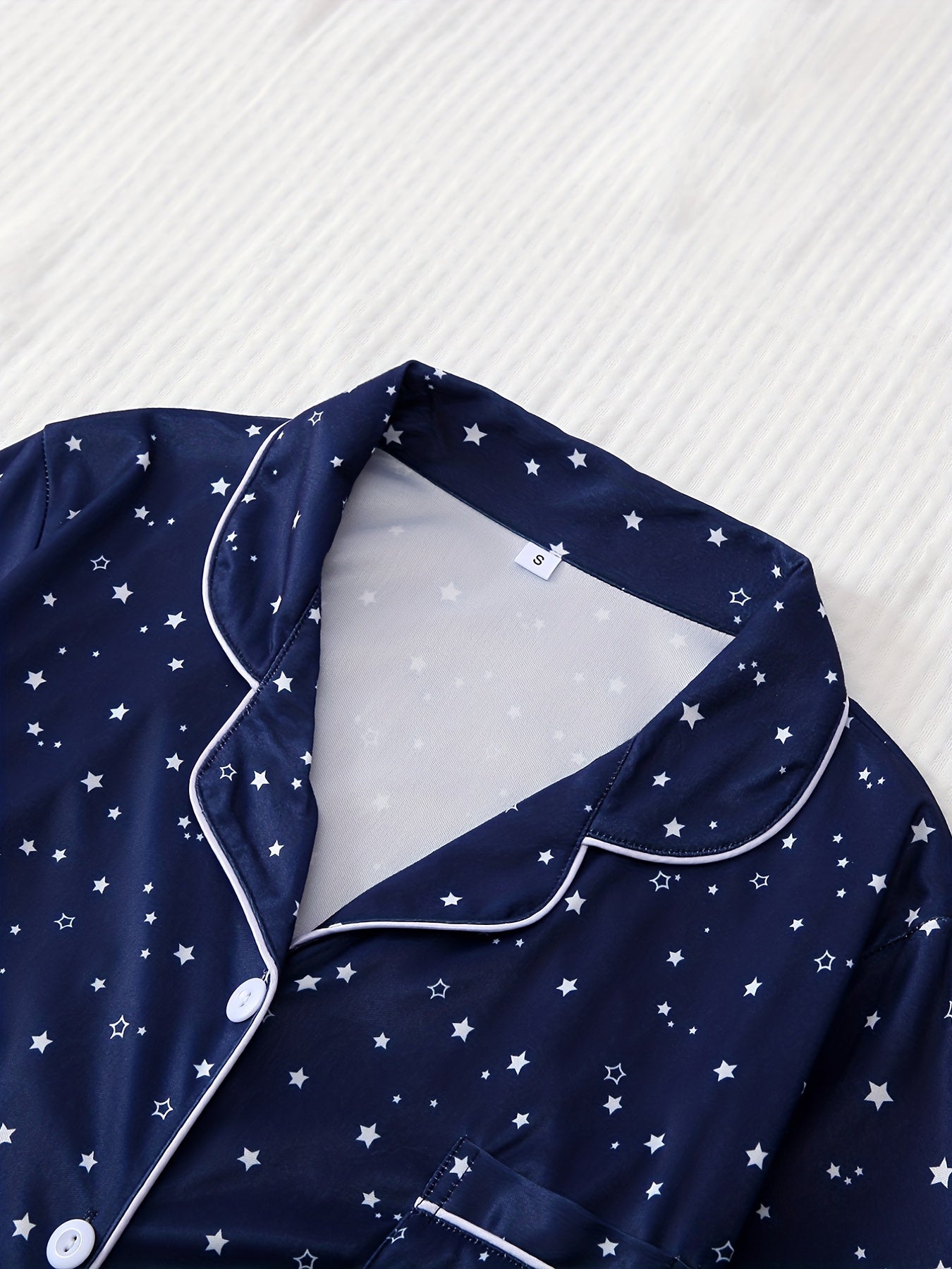 Star Print Pajama Set Short Sleeve Lapel Top & Elastic Waistband Shorts