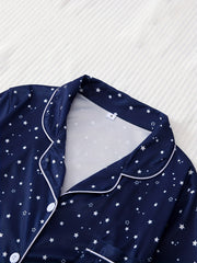 Star Print Pajama Set Short Sleeve Lapel Top & Elastic Waistband Shorts