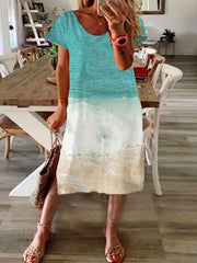 Ombre Print V Neck Short Sleeve Dress