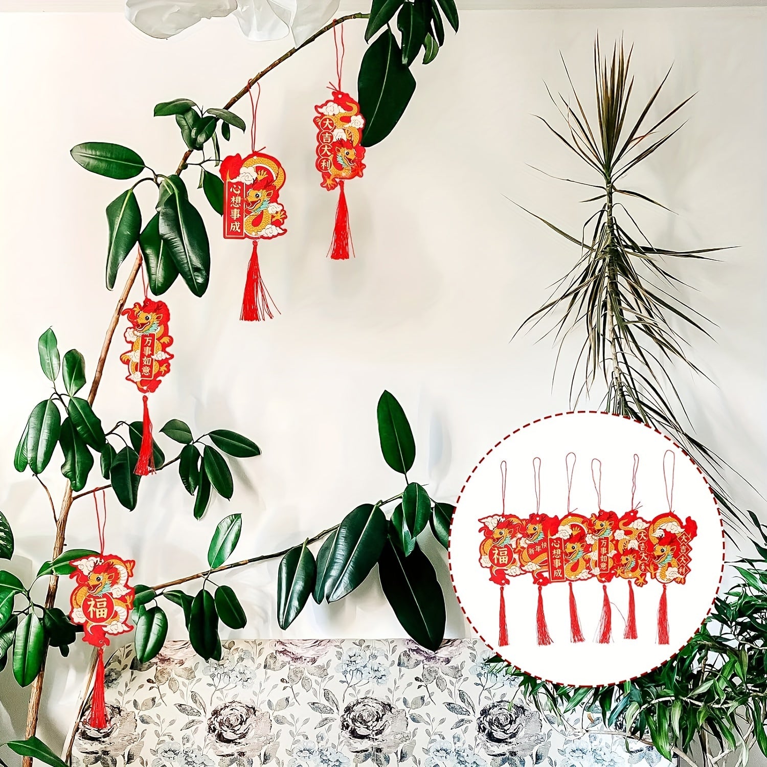 6pcs Year Dragon Pendant Car Hanging Ornament Fortune Wealth Health